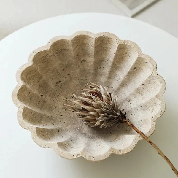 Floral Faux Travertine Decorative Bowl For Modern Home Centerpiece