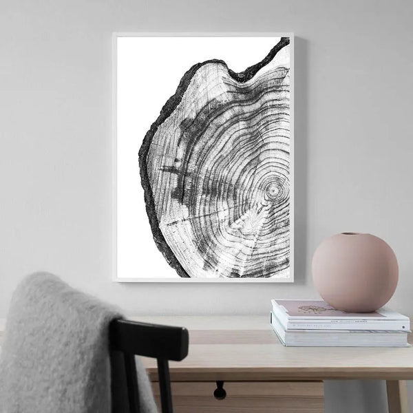 Natural Rustic Tree Stump Canvas Wall Art With Tree Rings For Home Decor