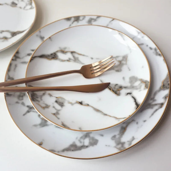Elegant Marble Plate 2 Piece Set For Modern Dining Table Setting
