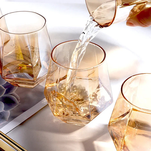 Modern Diamond Inspired Glass Tumbler 5 Piece Drinkware Set