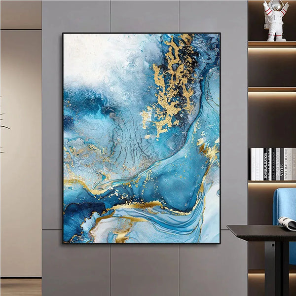 Elegant Blue Marble Canvas Wall Art For Modern Home Decor