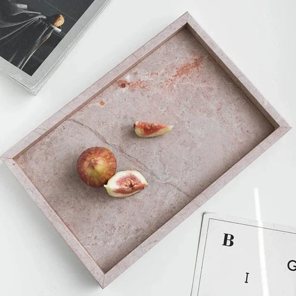Natural Rose Marble Tray Dusty Pink Vanity Serving Tray For Home Decor