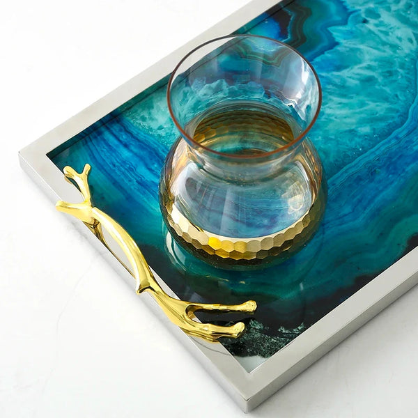 Blue Agate Serving Tray Natural Stone Home Decor Accent Piece