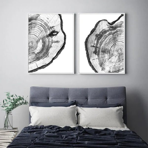 Natural Rustic Tree Stump Canvas Wall Art With Tree Rings For Home Decor