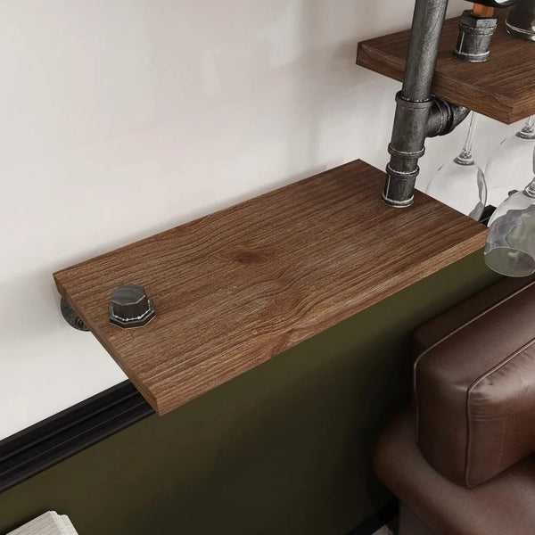 Industrial Floating Bar Shelf Wall Mounted Wood And Metal Rack