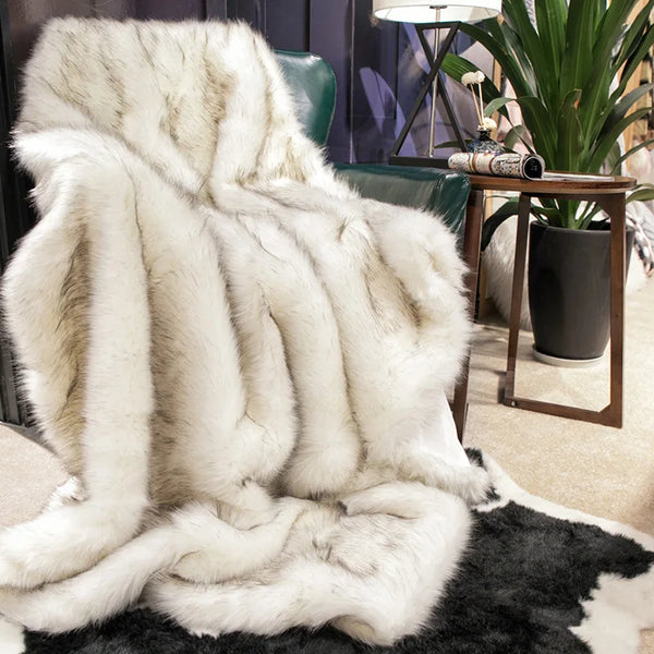 Premium Fox Faux Fur Throw Blanket Ultra Soft Cozy Living Room Decor