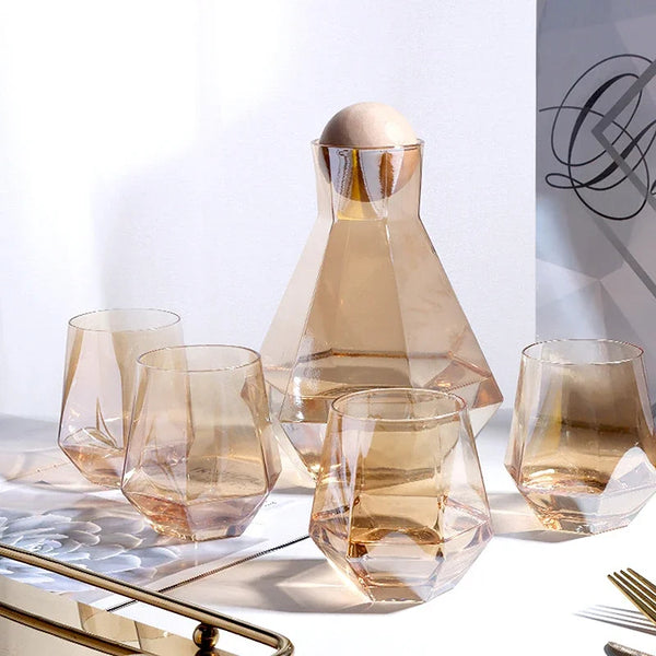 Modern Diamond Inspired Glass Tumbler 5 Piece Drinkware Set