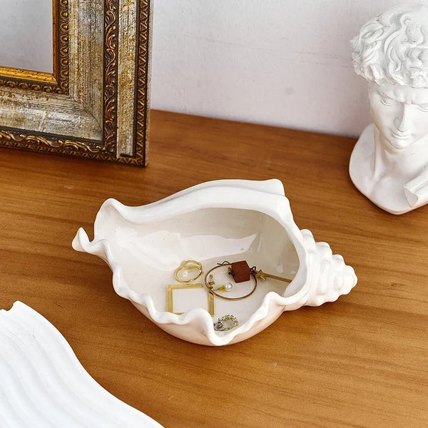 Ceramic Enamel Conch Shell Storage Tray for Jewelry and Small Items Decor