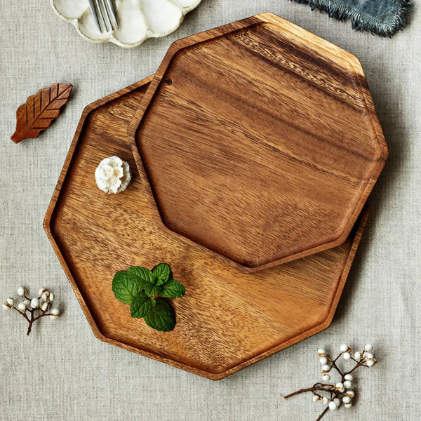 Honeycomb Acacia Wood Serving Plate Elegant Artisan Rustic Dining Tableware