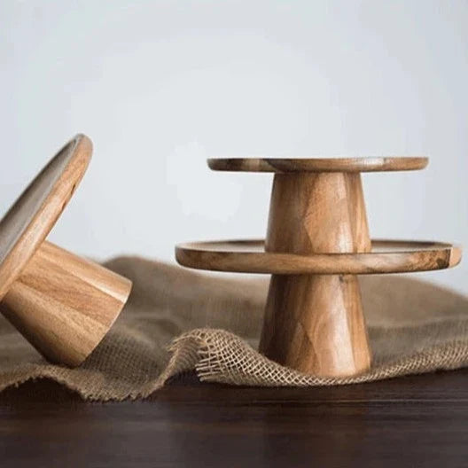 Rustic Natural Wood Food Stand For Kitchen Dining Serving Tabletop