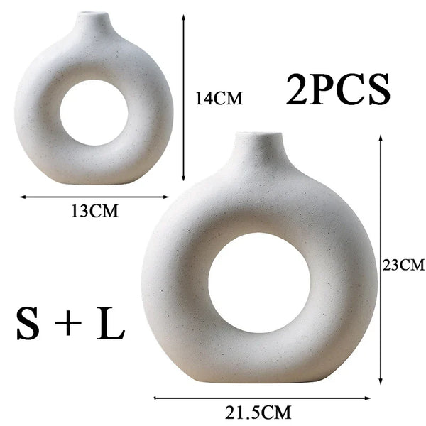 Halo Modern Ceramic Vase 2 Piece Set for Flowers and Home Decor