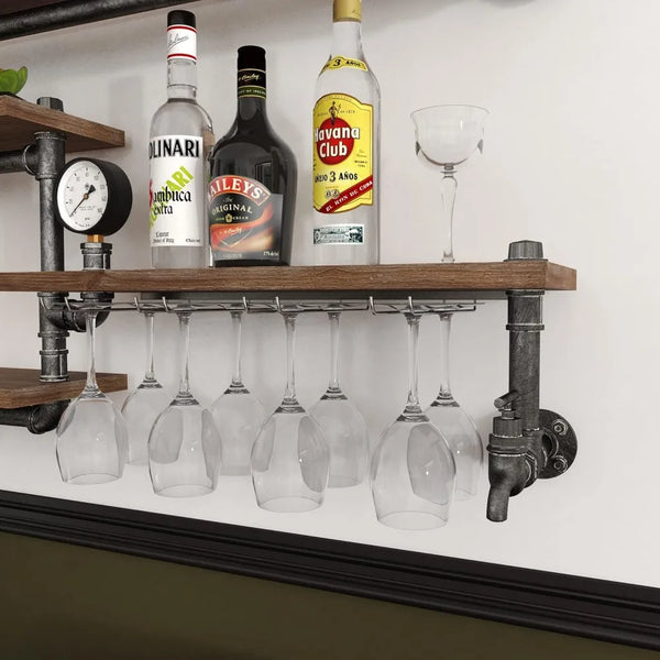 Industrial Floating Bar Shelf Wall Mounted Wood And Metal Rack