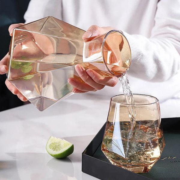 Modern Diamond Inspired Glass Tumbler 5 Piece Drinkware Set