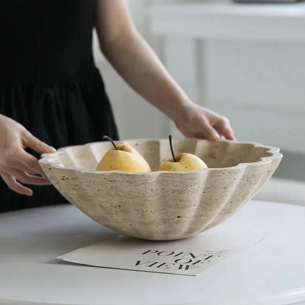 Floral Faux Travertine Decorative Bowl For Modern Home Centerpiece