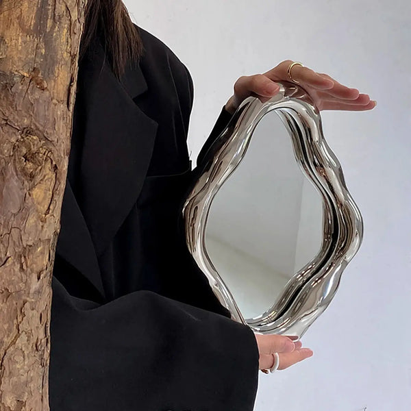 Handcrafted Wabi Sabi Wall Mirror Irregular Oval Design For Modern Home Decor