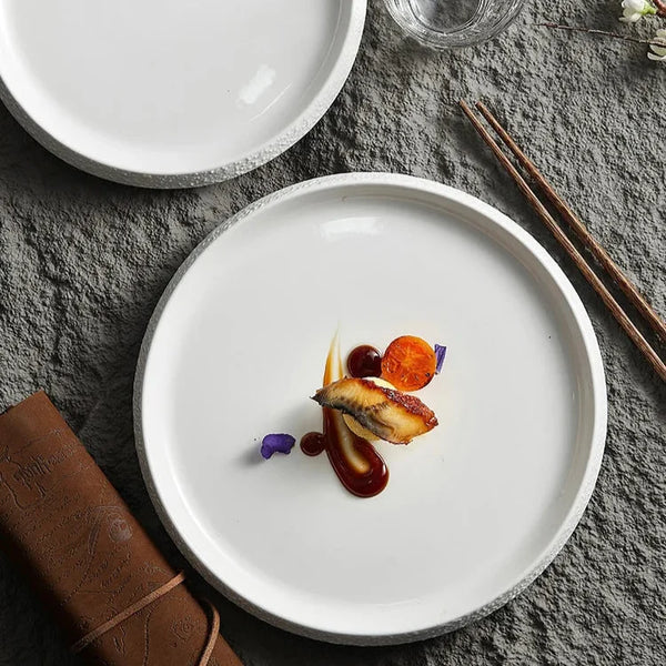 Minimalist White Ceramic Dinner Plate Elegant Kitchen Tableware