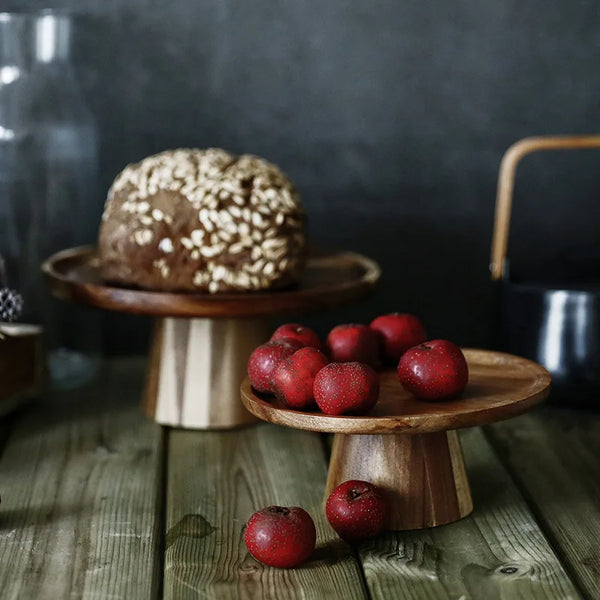 Rustic Natural Wood Food Stand For Kitchen Dining Serving Tabletop