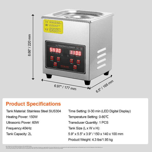 Portable Ultrasonic Cleaner With Stainless Steel Tank For Jewelry And Tools