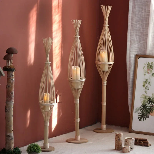 Rustic Woven LED Candlestick Lanterns For Home Decor