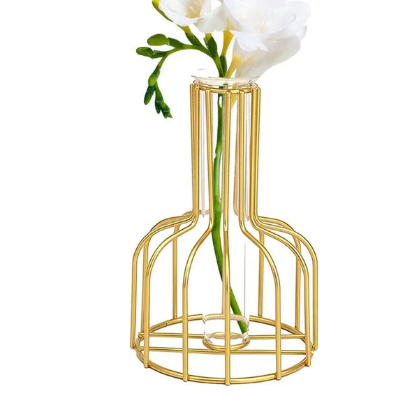Gold Wire Cage Vase Home Decor Centerpiece Elegant Luxury Metal Flower Holder