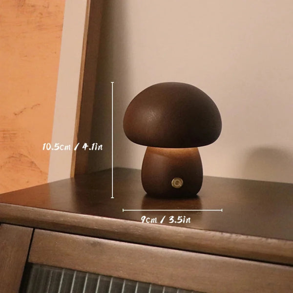 Wooden Mushroom Desk Lamp With Adjustable Warm Lighting