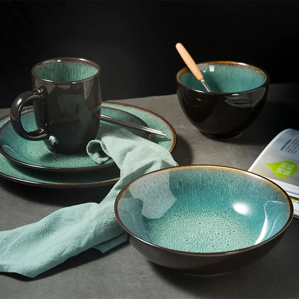 Coimbra Glaze 5 Piece Dinnerware Set Microwave Dishwasher Safe Ceramic Tableware
