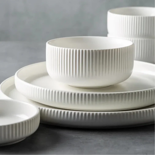 Ribbed Texture 25 Piece Dinnerware Set For Elegant Dining And Entertaining