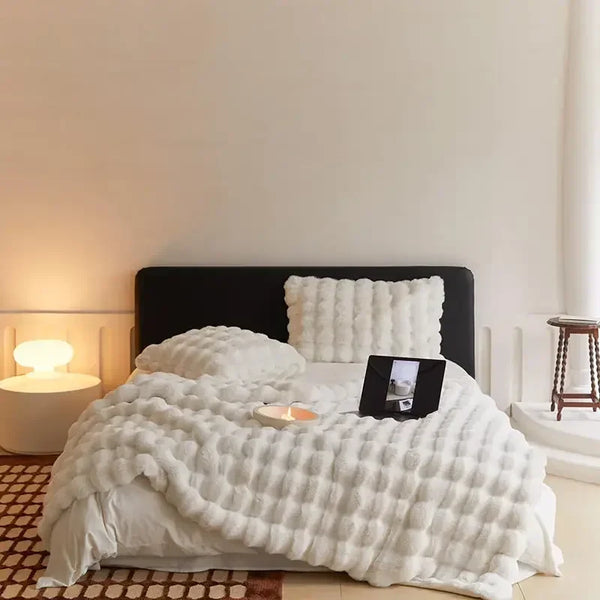 Rabbit Faux Fur Throw Blanket Ultra Plush Cozy Soft Luxury Home Decor
