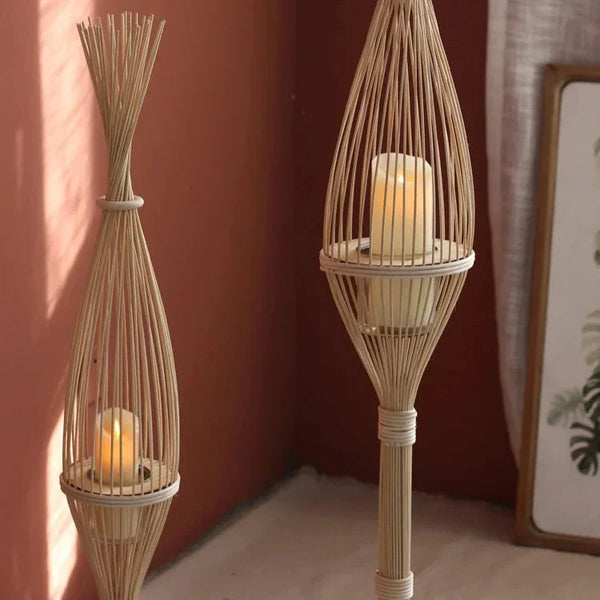 Rustic Woven LED Candlestick Lanterns For Home Decor
