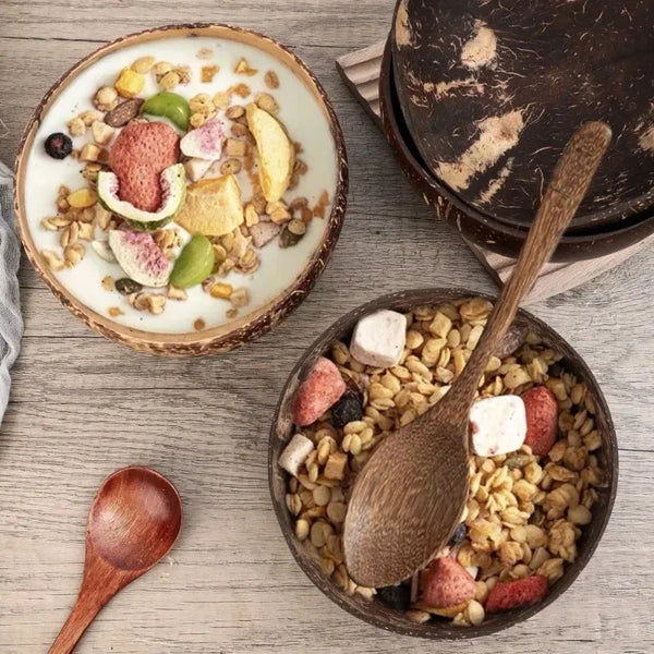 Handmade Coconut Shell Bowl And Spoon Set For Natural Kitchen Serving