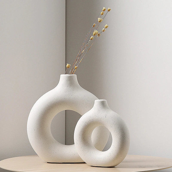 Halo Modern Ceramic Vase 2 Piece Set for Flowers and Home Decor