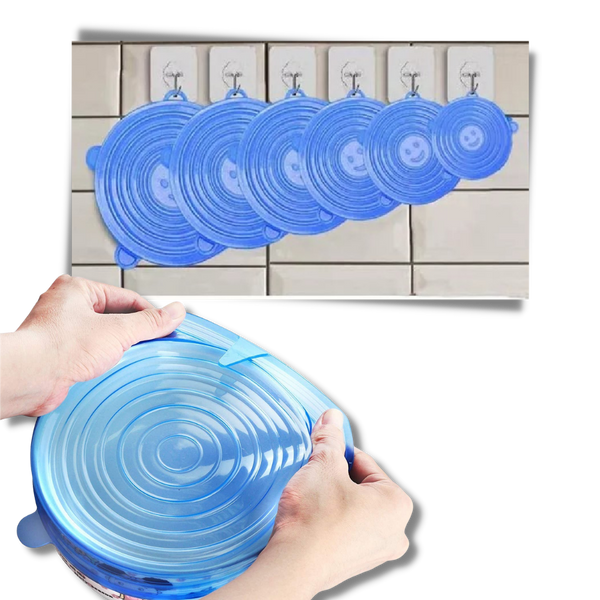 Six Silicone Stretch Lids for Fresh Food Storage and Space Saving