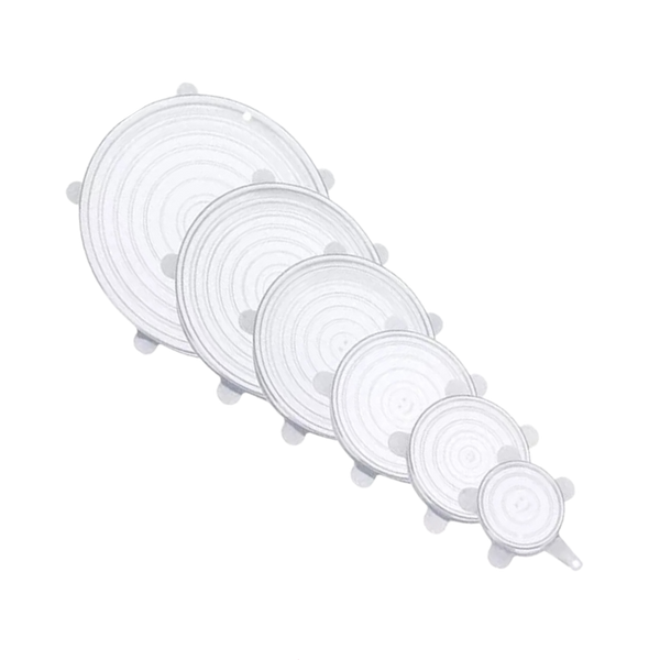 Six Silicone Stretch Lids for Fresh Food Storage and Space Saving