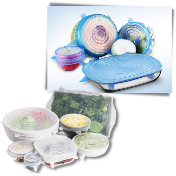 Six Silicone Stretch Lids for Fresh Food Storage and Space Saving