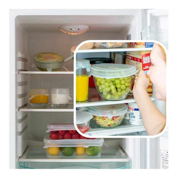 Six Silicone Stretch Lids for Fresh Food Storage and Space Saving
