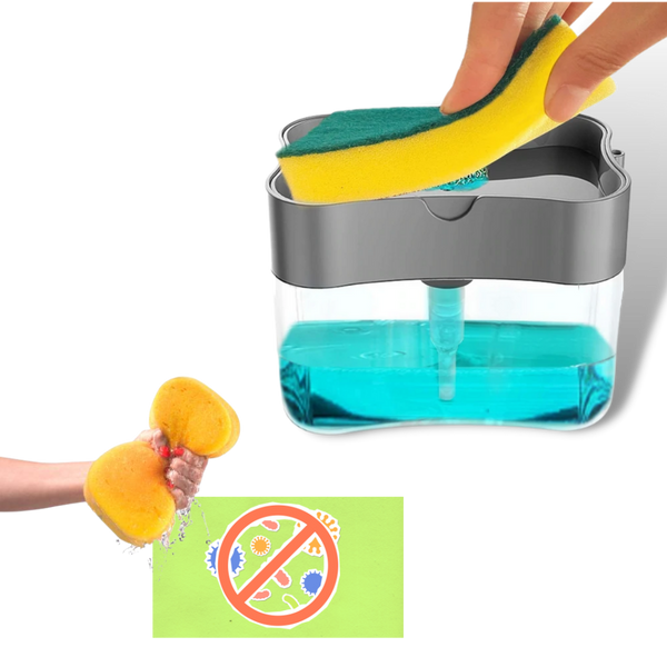 Two In One Detergent Dispenser With Sponge Holder For One Handed Dishwashing
