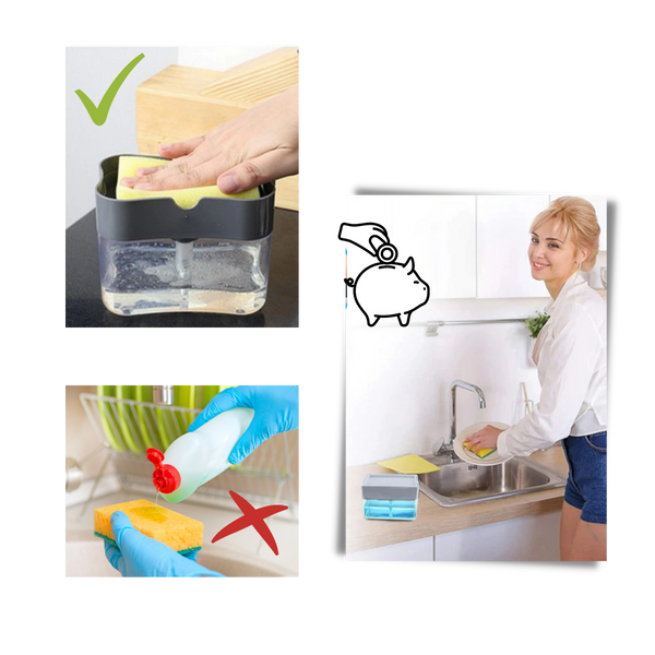 Two In One Detergent Dispenser With Sponge Holder For One Handed Dishwashing