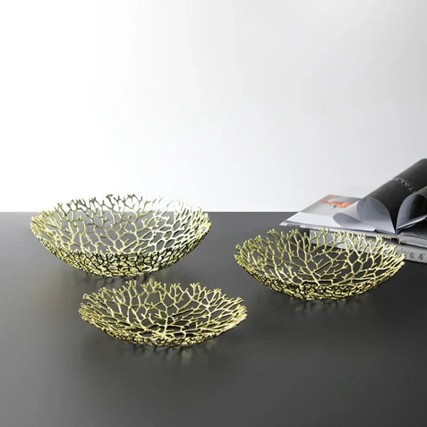 Elegant Metal Coral Decorative Bowl For Ocean Inspired Table Centerpiece