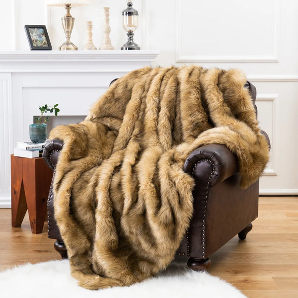Premium Fox Faux Fur Throw Blanket Ultra Soft Cozy Living Room Decor