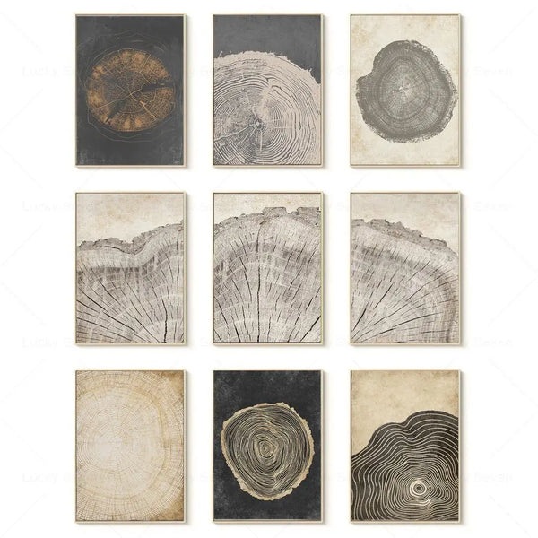 Elegant Tree Rings Abstract Canvas Wall Art For Modern Homes