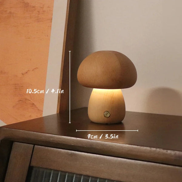 Wooden Mushroom Desk Lamp With Adjustable Warm Lighting
