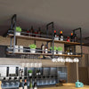 Dual Tier Hanging Bar Shelf Iron Frame Wood Wine Glass Display Rack
