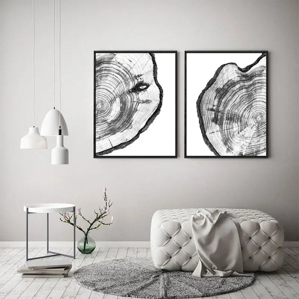Natural Rustic Tree Stump Canvas Wall Art With Tree Rings For Home Decor