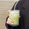 Ribbed Heat Resistant Glass To-Go Cup With Lid And Straw For Coffee