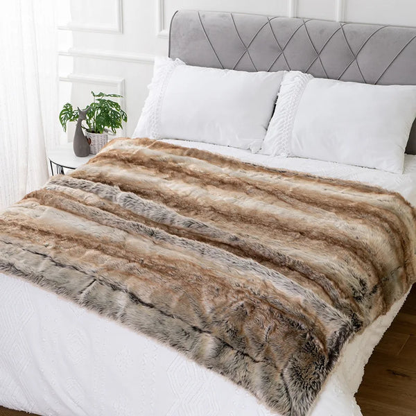 Luxury Mink Faux Fur Throw Blanket Soft Warm Cozy Living Room Decor