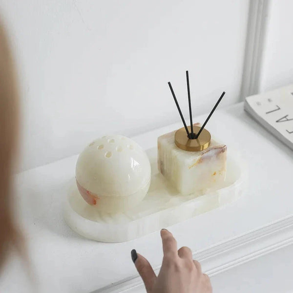 3 Piece Natural Marble Aromatherapy Set Calming Home Decor