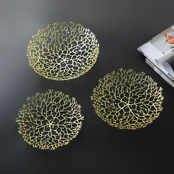 Elegant Metal Coral Decorative Bowl For Ocean Inspired Table Centerpiece