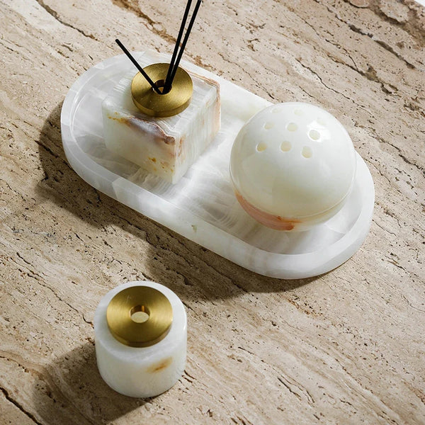 3 Piece Natural Marble Aromatherapy Set Calming Home Decor