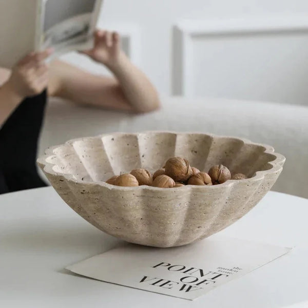 Floral Faux Travertine Decorative Bowl For Modern Home Centerpiece