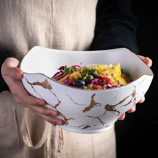 Premium Marble Salad Bowl Elegant Serving Dish For Home Kitchen